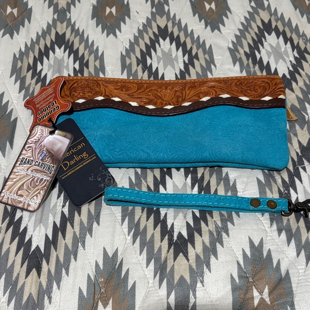 American Darling Turquoise and Brown Wristlet